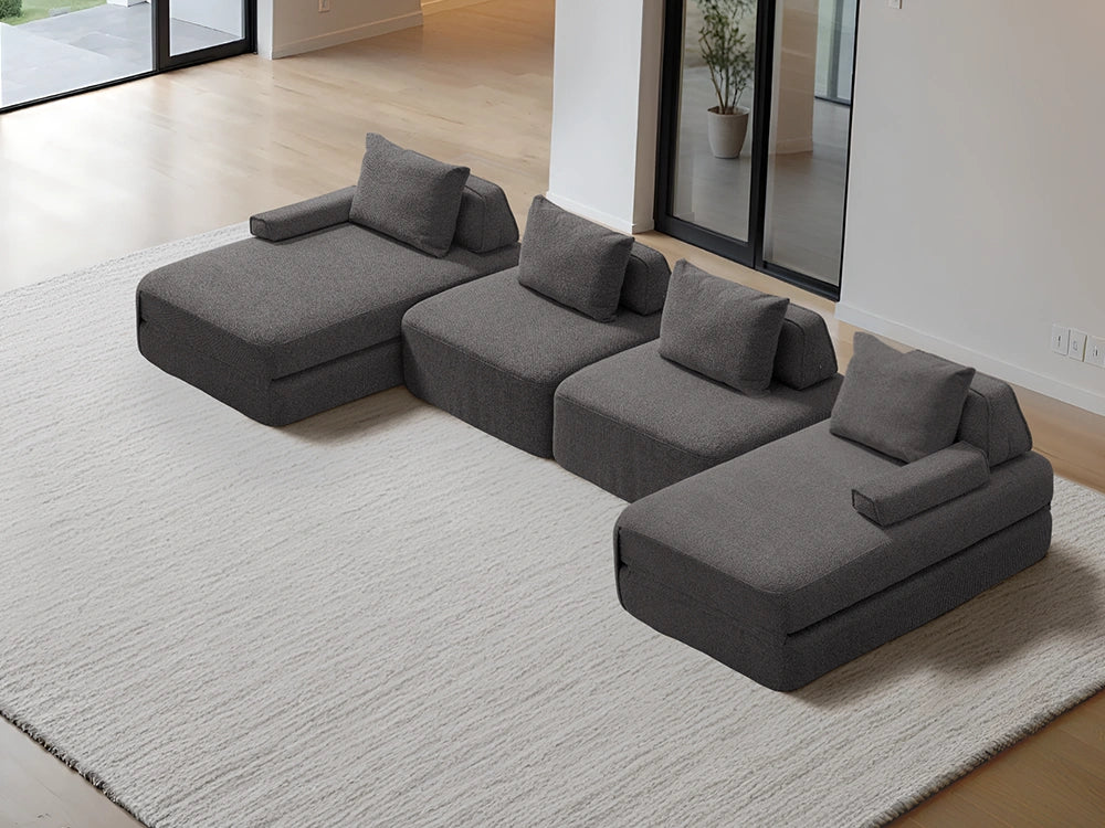 Cushie Modular 4-Seater U-Shaped Double Chaise (3.96m) - Charcoal