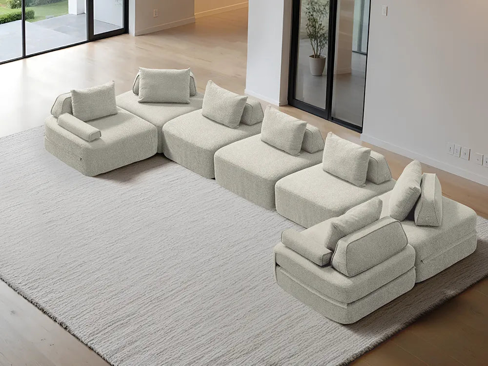Cushie Modular 7-Seater U-Shaped Chaise (5.08m) - Cream