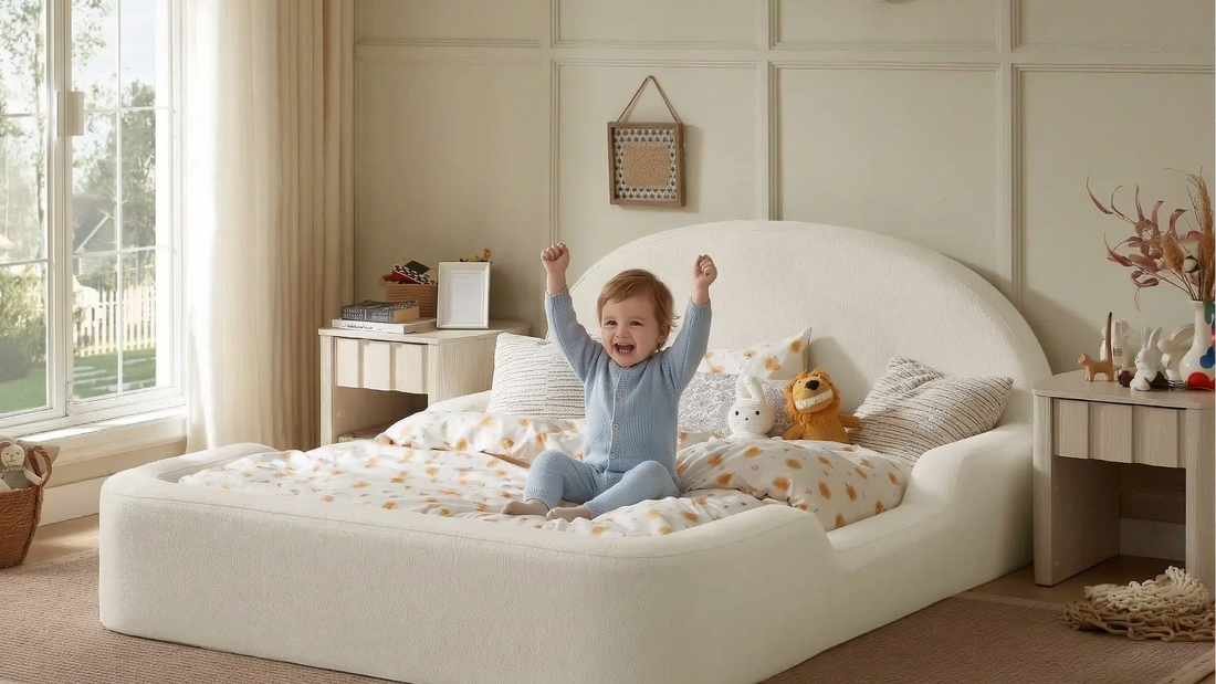 Happy toddler celebrating in Little Lifely bed