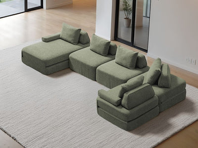 Cushie Modular 5-Seater U-Shaped Sectional w/ Chaise (158") - Sage