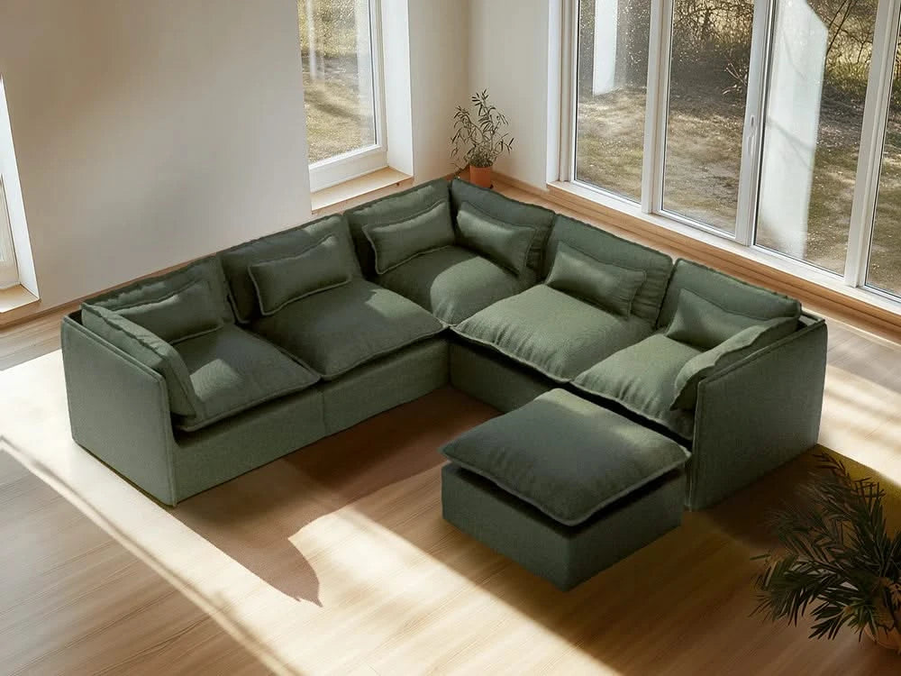Lifely Modular 4 Seater Sofa Ottoman - Olive Green