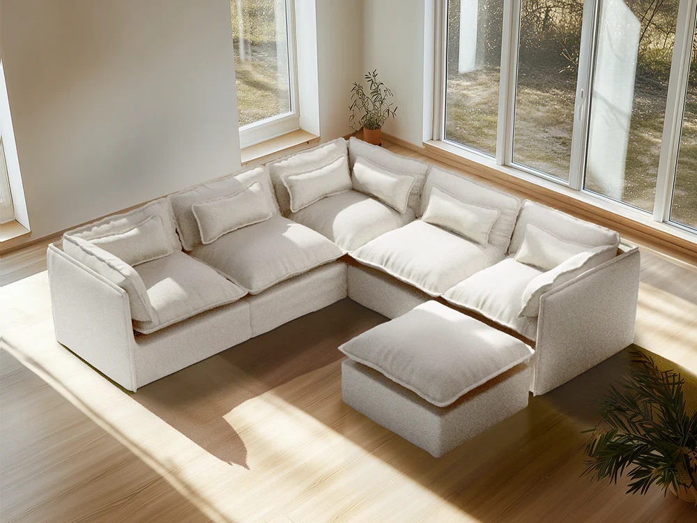 Lifely Modular 5 Seater Corner Ottoman - White Boucle