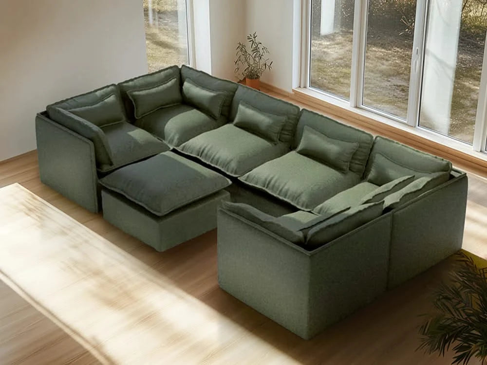Lifely Modular 6 Seater U-Sectional Ottoman - Olive Green