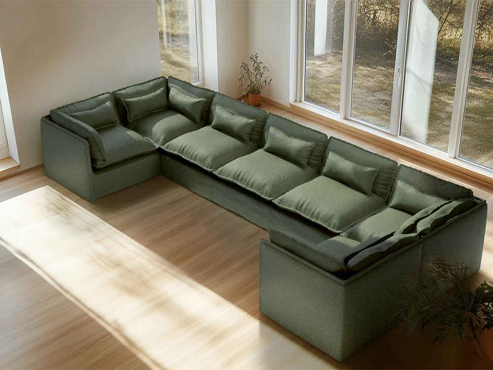 Lifely Modular 7 Seater U-Sectional - Olive Green