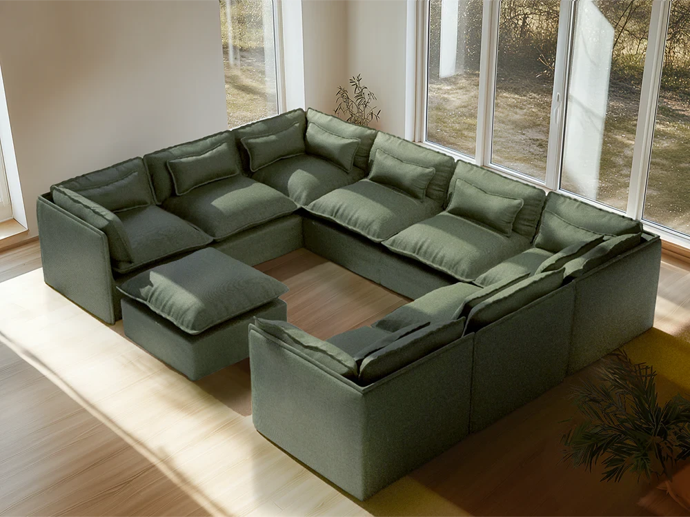 Lifely Modular 8 Seater U-Sectional Ottoman - Olive Green