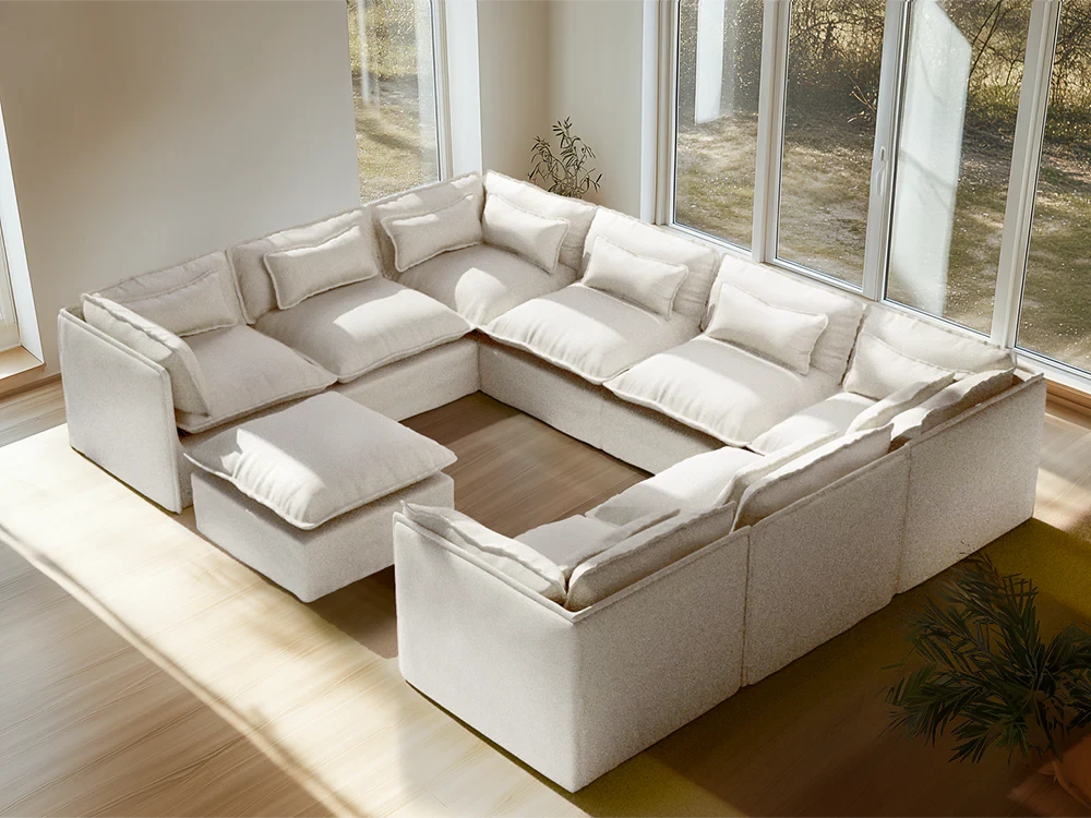 Lifely Modular 8 Seater U-Sectional Ottoman - White Boucle
