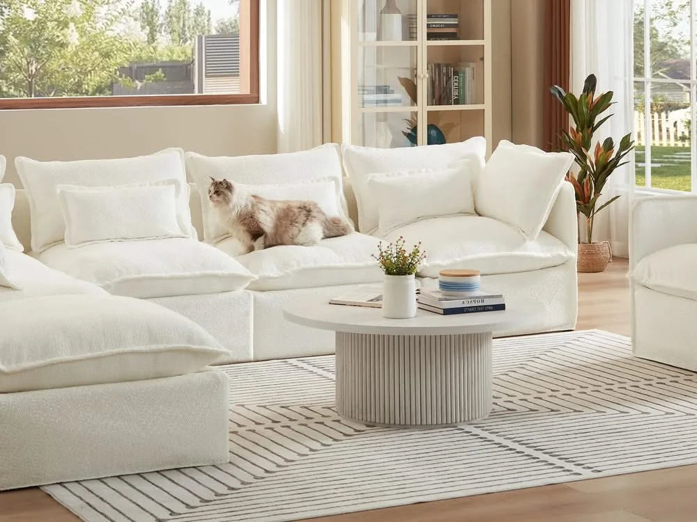 Lifely Modular 8 Seater U-Sectional Ottoman - White Boucle