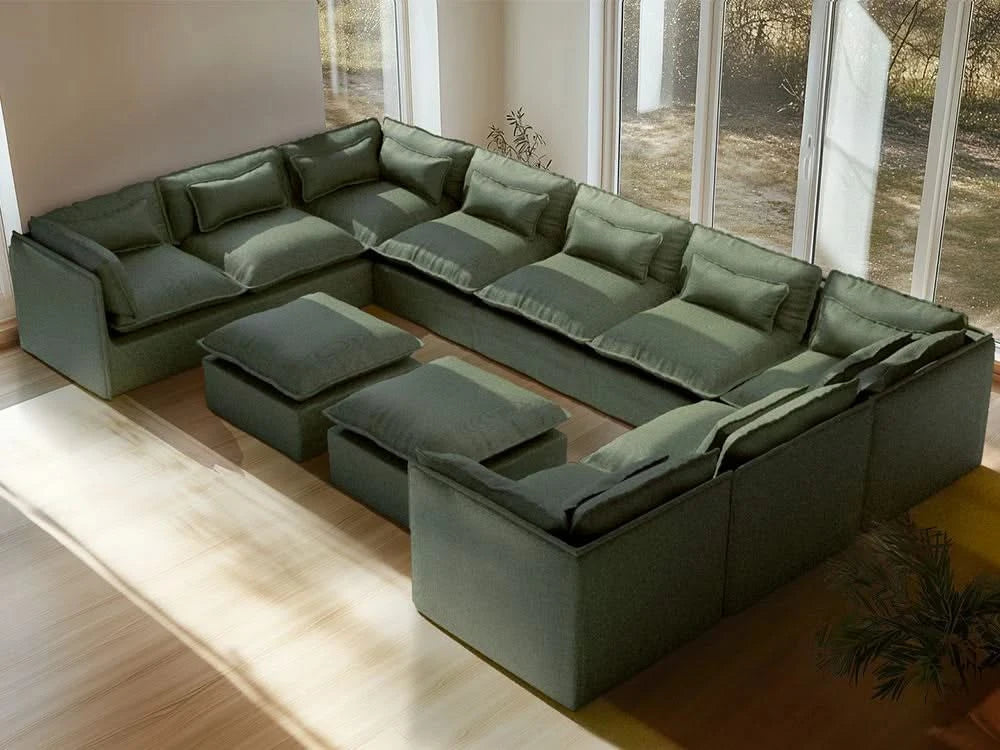 Lifely Modular 9 Seater U-Sectional Ottoman - Olive Green