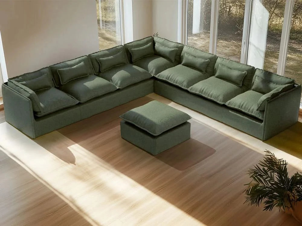 Lifely Modular 7 Seater Corner Ottoman - Olive Green