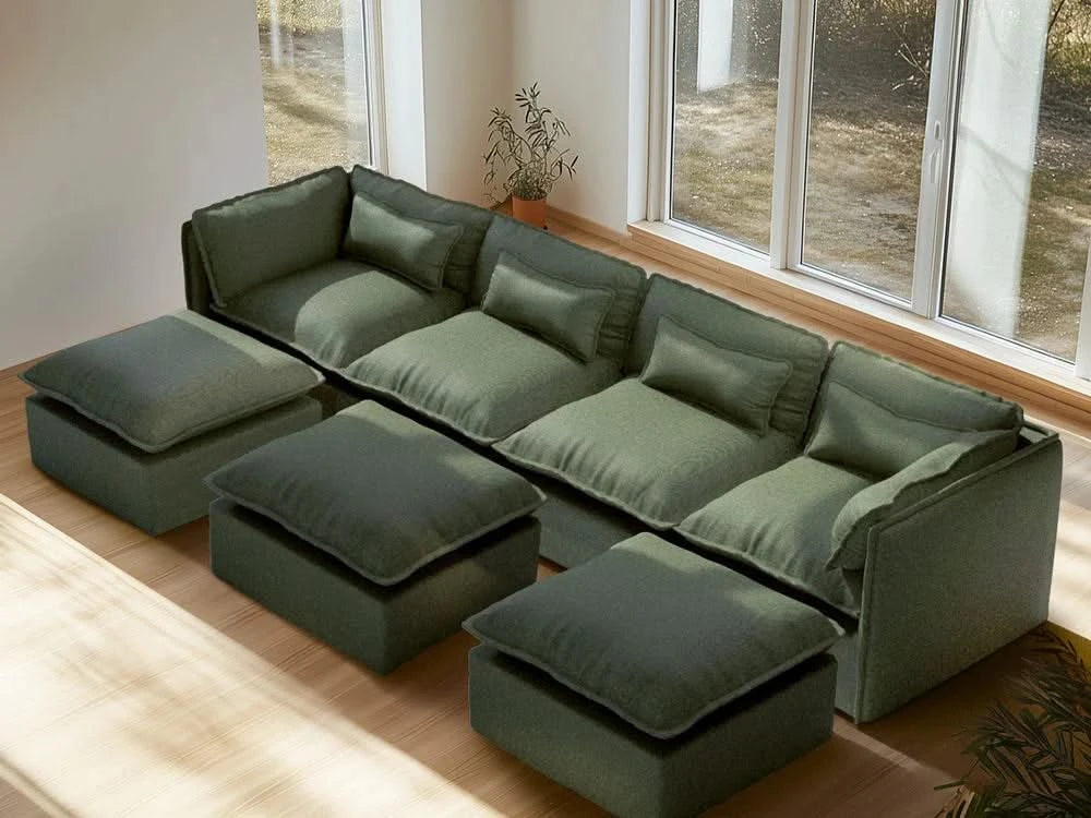 Lifely Modular 4 Seater U-Sectional Ottoman - Olive Green