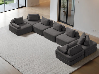 Cushie Modular 7-Seater U-Shaped Sectional (200") - Charcoal