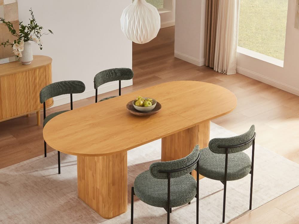 Tate 6/8/10 Seater Extendable Natural & Green Dining Table Set