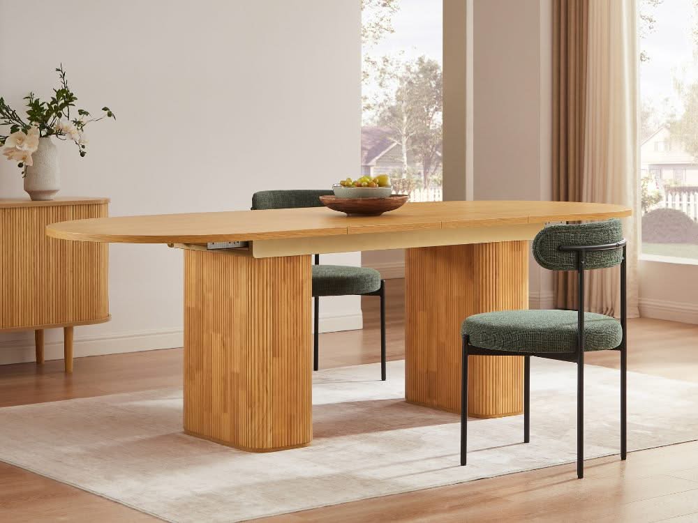 Tate 6/8/10 Seater Extendable Natural & Green Dining Table Set