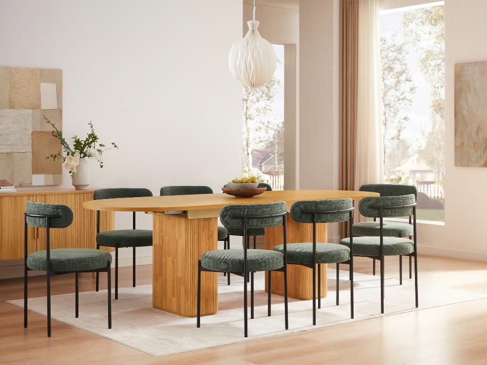 Tate 6/8/10 Seater Extendable Natural & Green Dining Table Set
