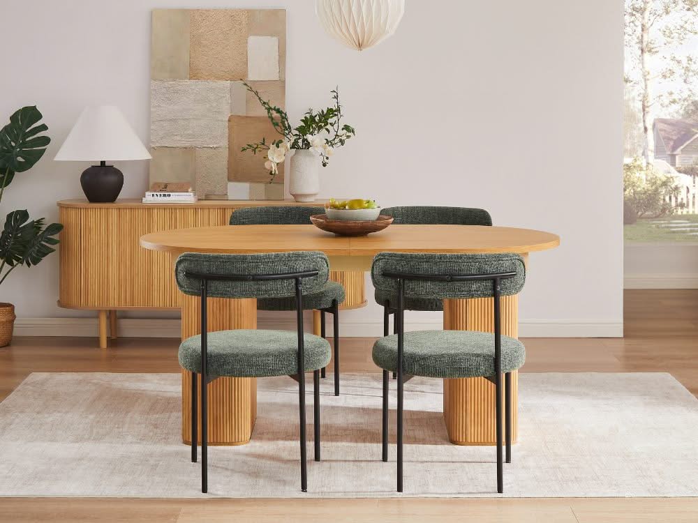 Tate 6/8/10 Seater Extendable Natural & Green Dining Table Set