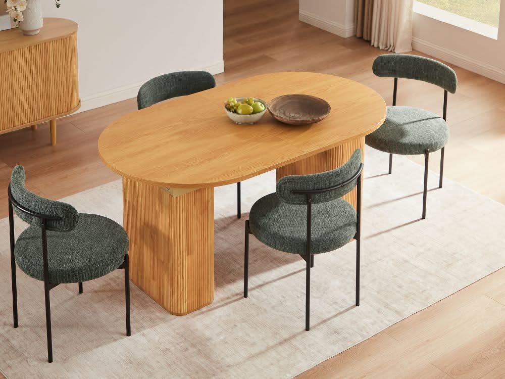 Tate 6/8/10 Seater Extendable Natural & Green Dining Table Set