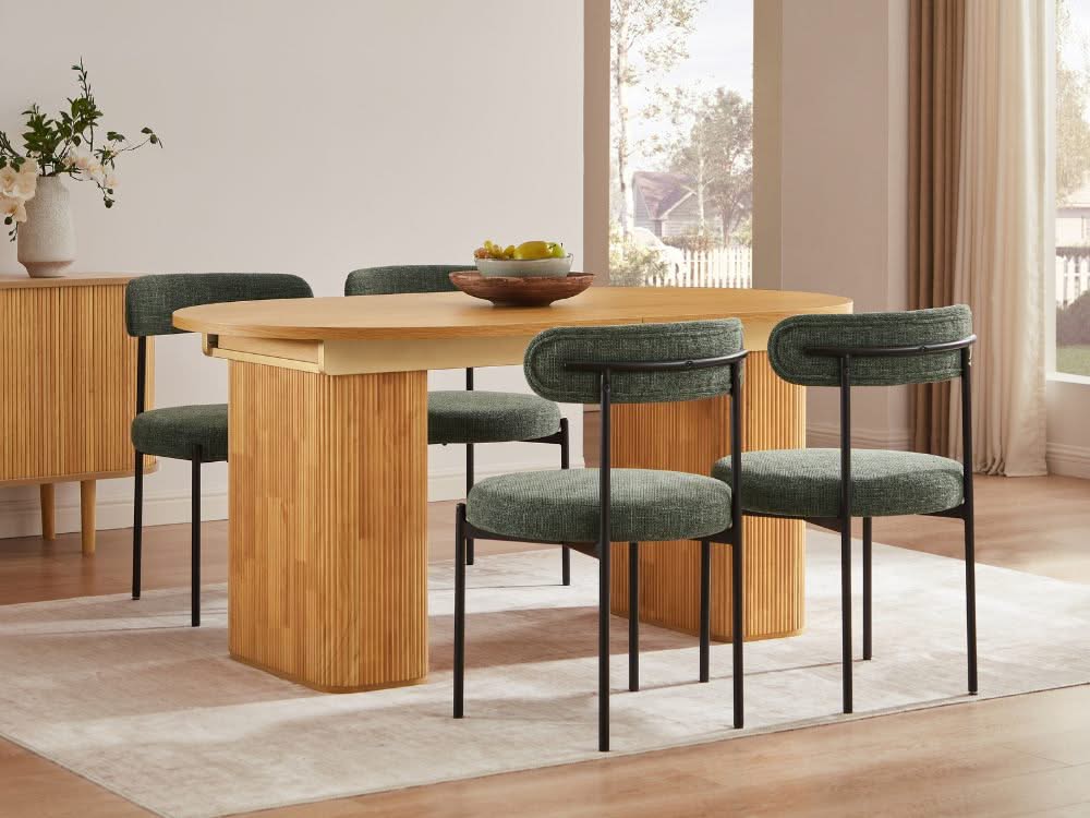 Tate 6/8/10 Seater Extendable Natural & Green Dining Table Set