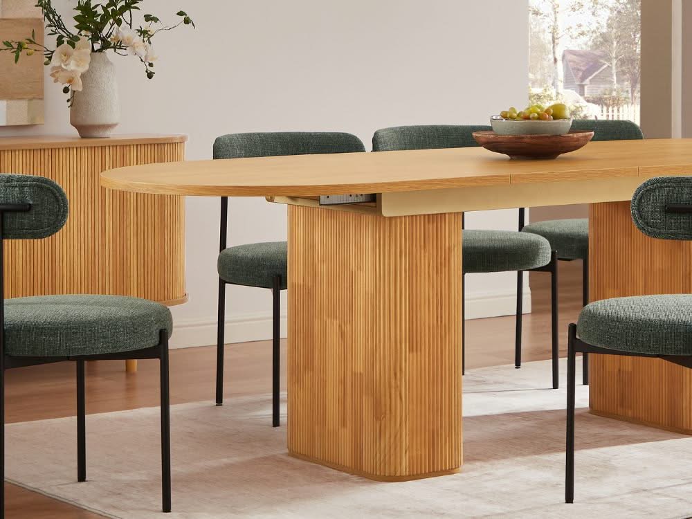 Tate 6/8/10 Seater Extendable Natural & Green Dining Table Set